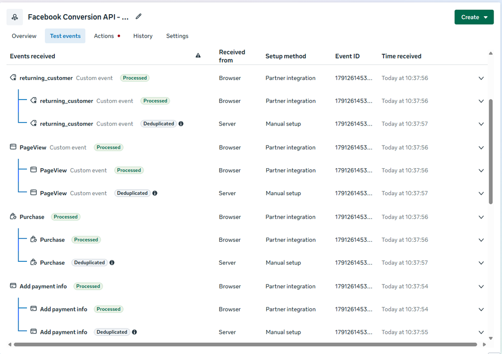 Facebook Conversion API Purchase event deduplication in Event Manager