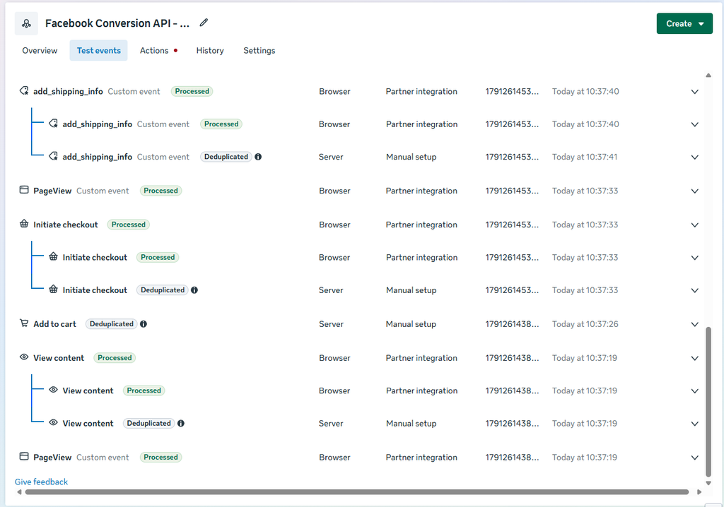 Facebook Conversion API checkout event deduplication in Event Manager